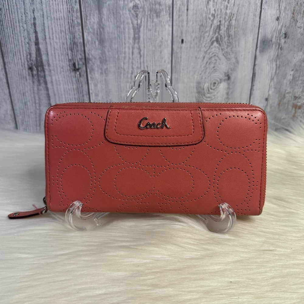 COACH leather passport zip wallet in peach